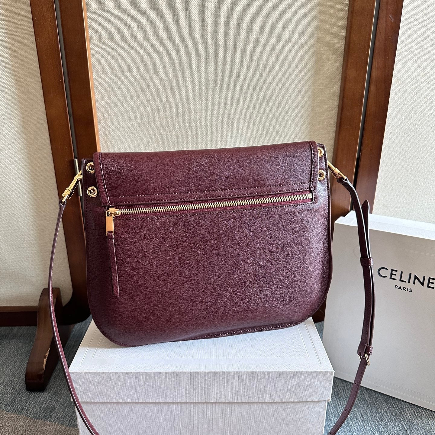 Celine Besace Soft Triomphe Bag Dark Burgundy Lambskin