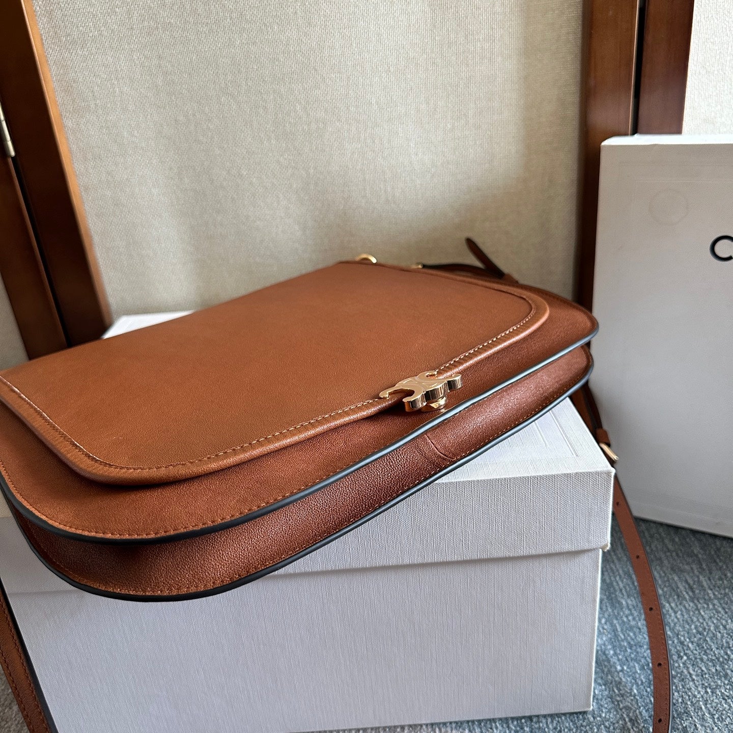 Celine Besace Soft Triomphe Bag Brown Lambskin