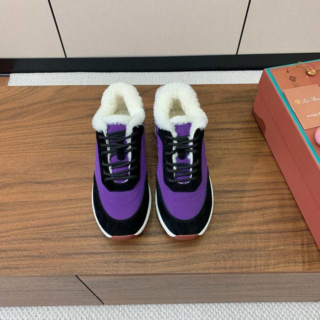 LP 26s Flexy Walk Sneakers 3cm Purple Black Suede Shearling 110919