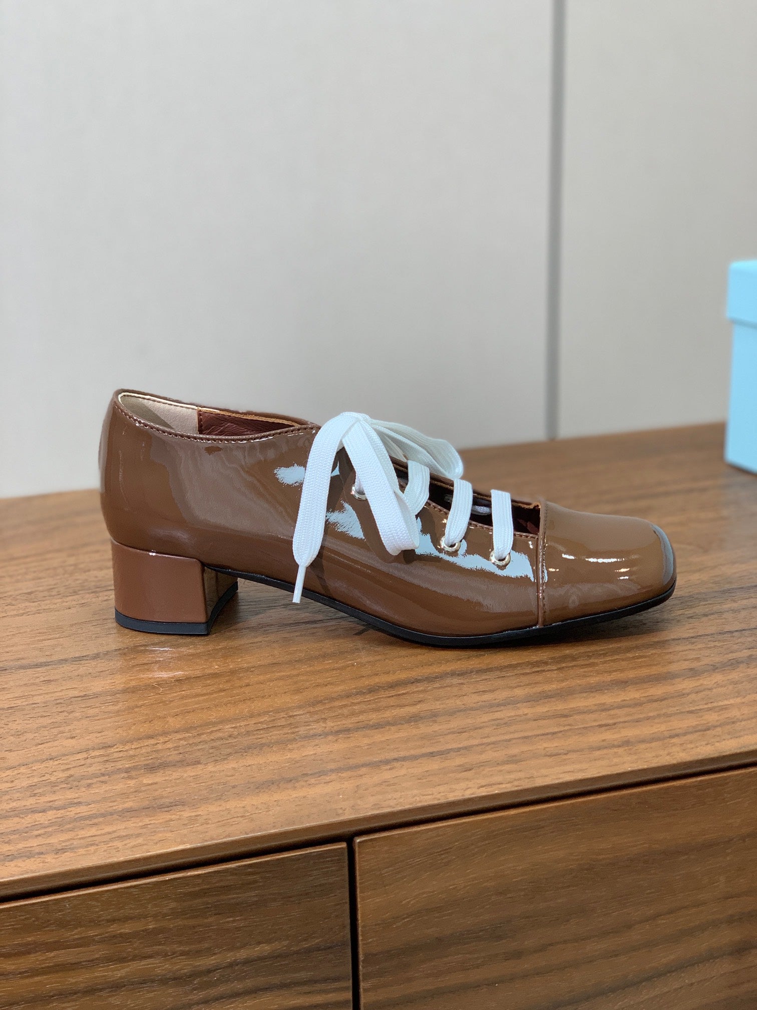 Prada 25s Mary Jane Shoes 55mm Brown  Patent Leather