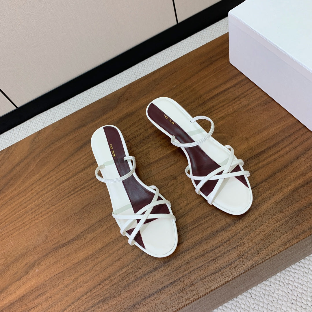 The Row  Heel Sandals 30mm White Mix Burgundy Sheepskin 325422