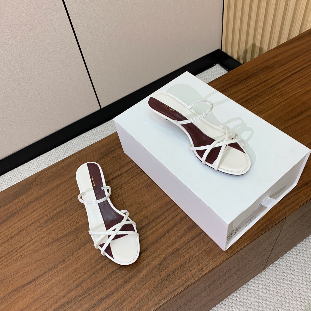 The Row  Heel Sandals 30mm White Mix Burgundy Sheepskin 325422