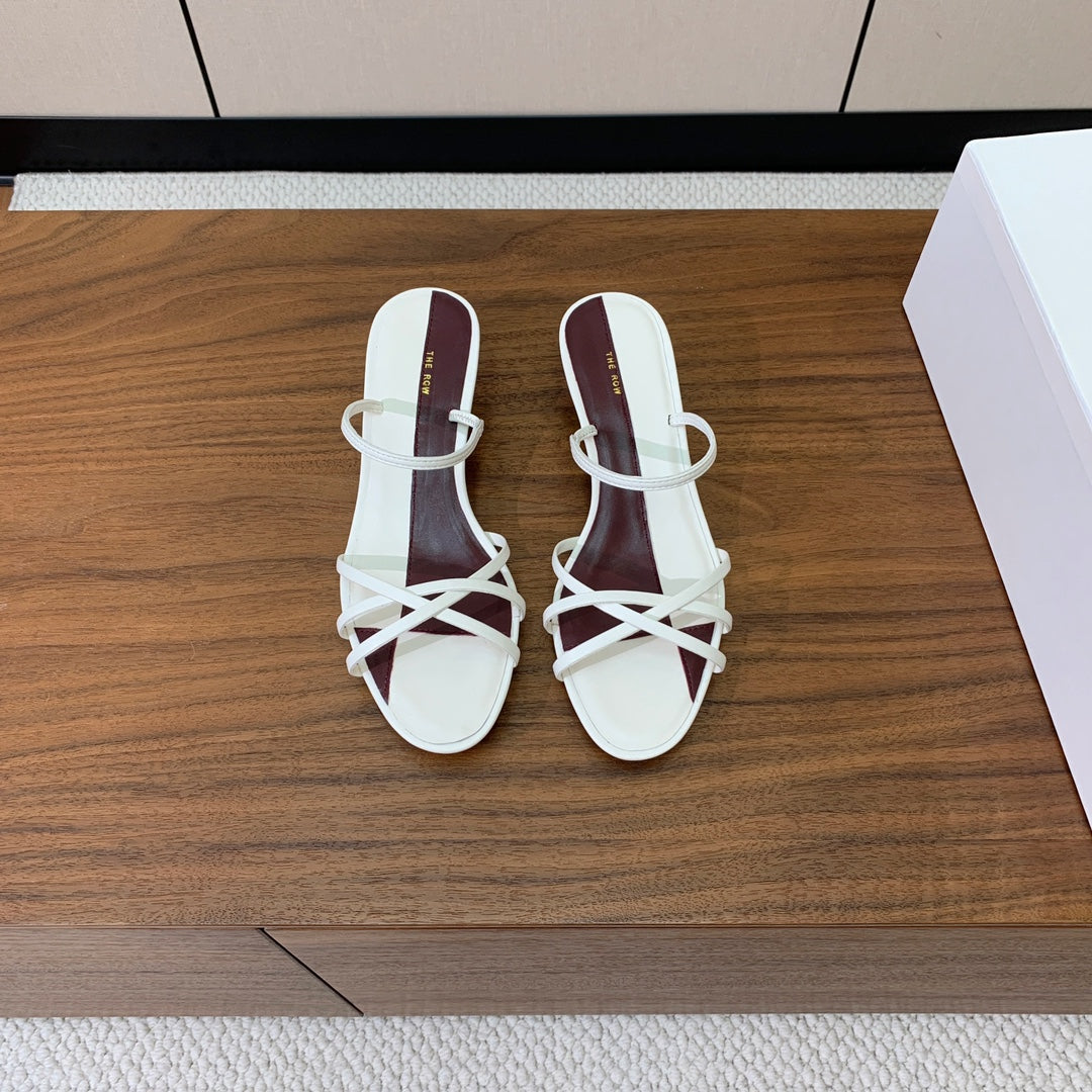 The Row  Heel Sandals 30mm White Mix Burgundy Sheepskin 325422