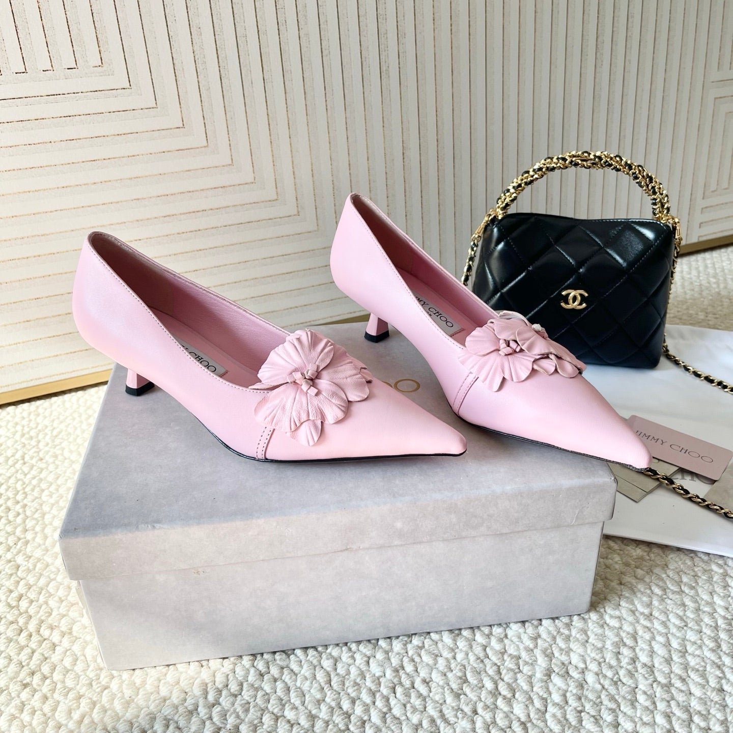 Jimmy Choo Skye Corsage Pump 4.5cm Pink Sheepskin 669831