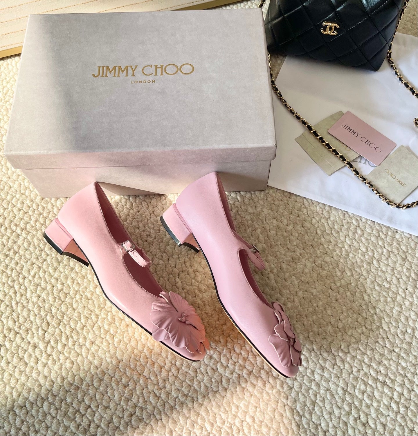 Jimmy Choo Skye Corsage Ballet Flat Pink Sheepskin 669836