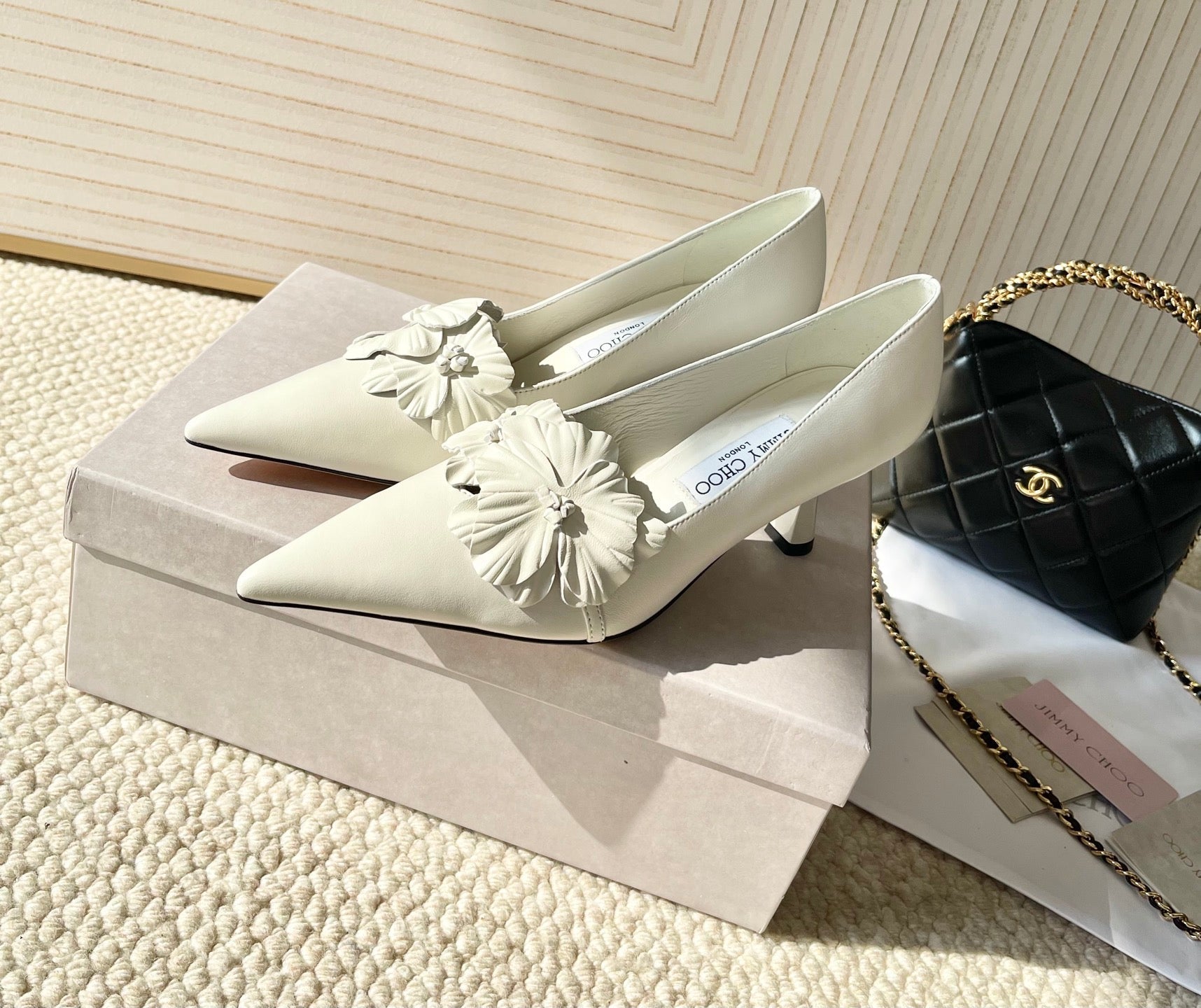 Jimmy Choo Skye Corsage Pump 6.5cm White Sheepskin 669838