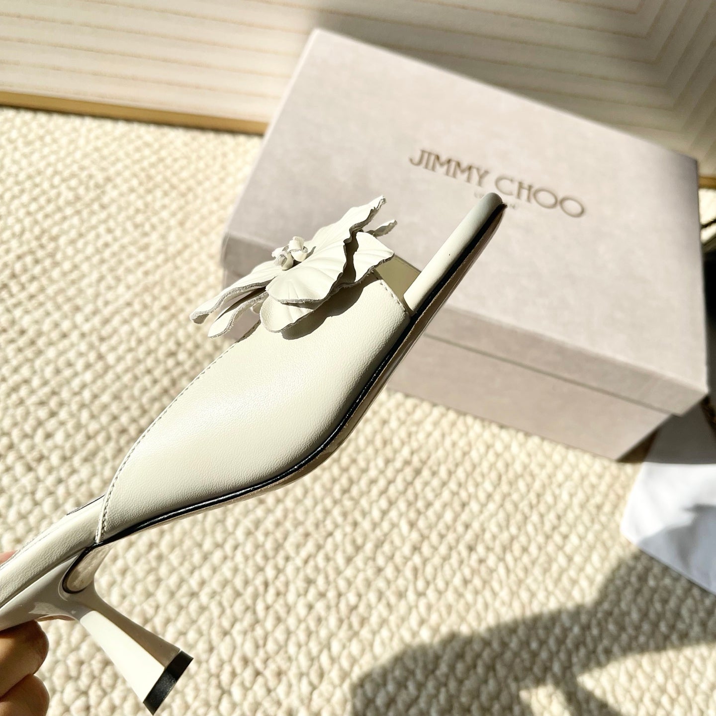 Jimmy Choo Skye Corsage Sandals White Sheepskin 669840