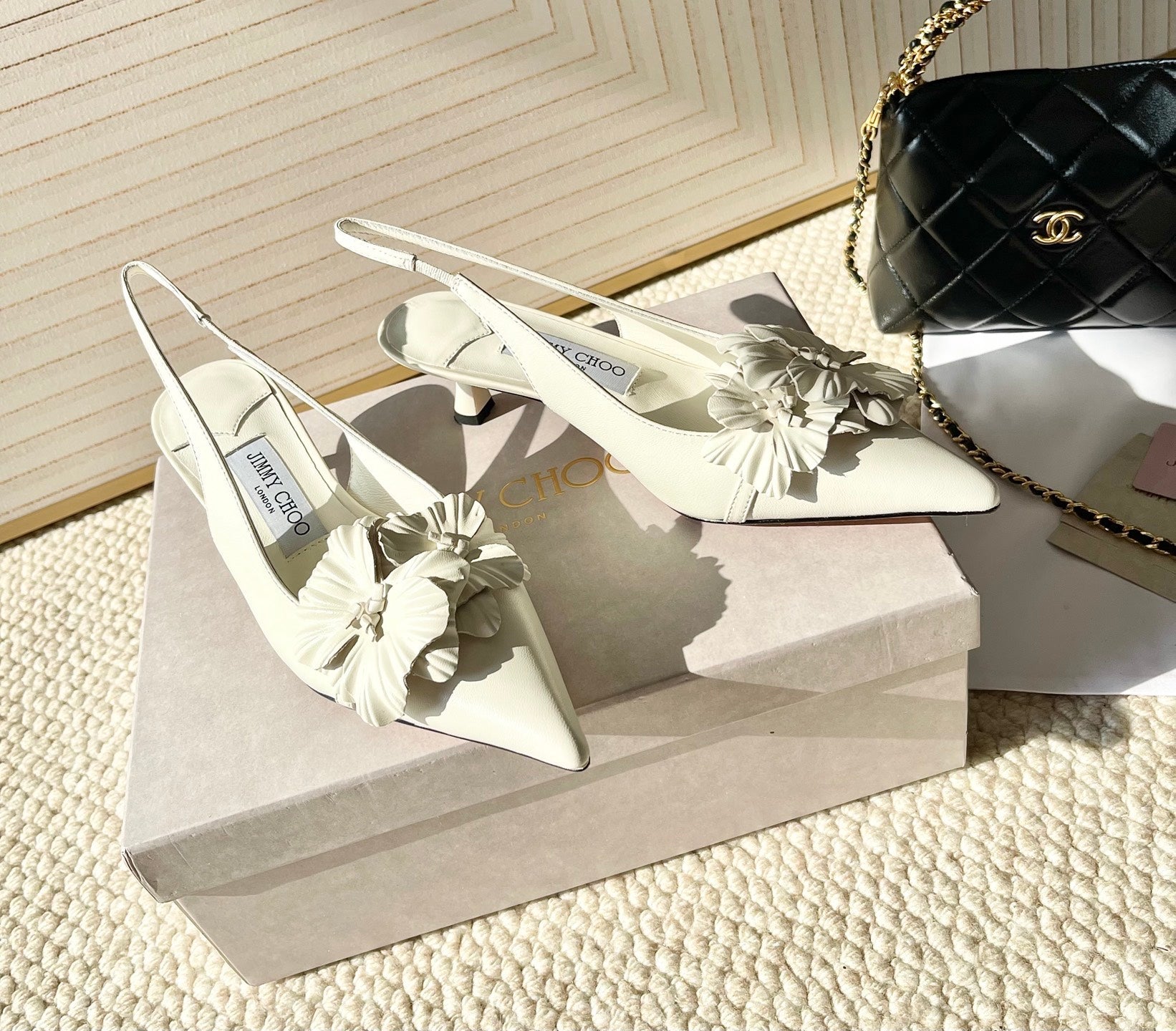 Jimmy Choo Skye Corsage Slingback White Sheepskin 669841
