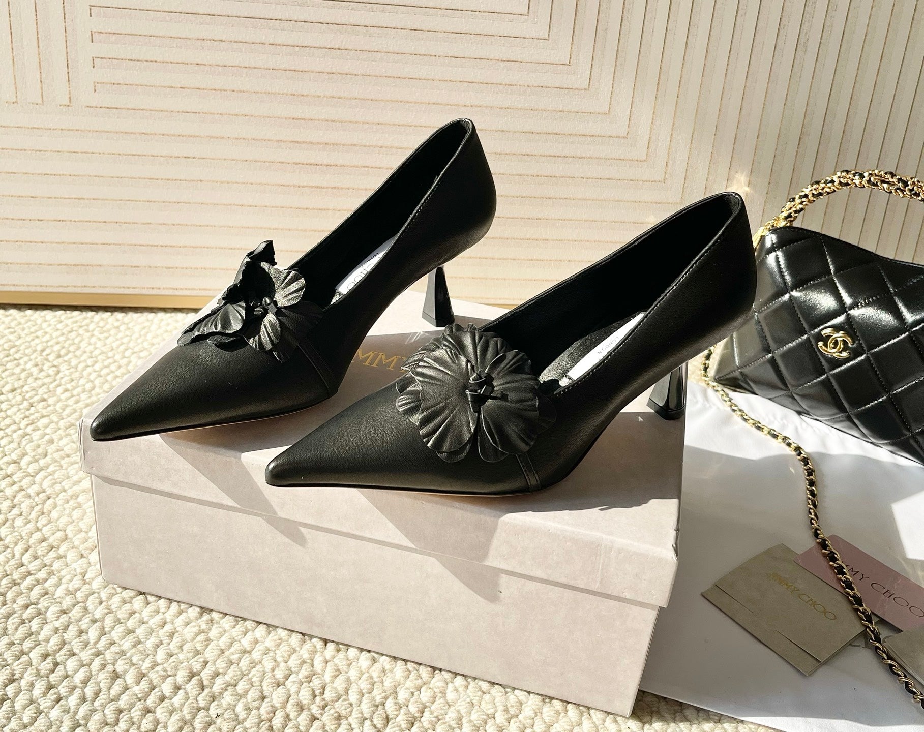 Jimmy Choo Skye Corsage Pump 6.5cm Black Sheepskin 669843