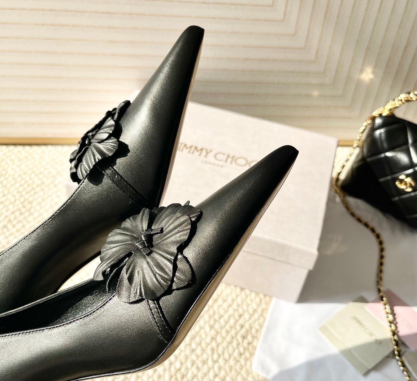 Jimmy Choo Skye Corsage Pump 6.5cm Black Sheepskin 669843