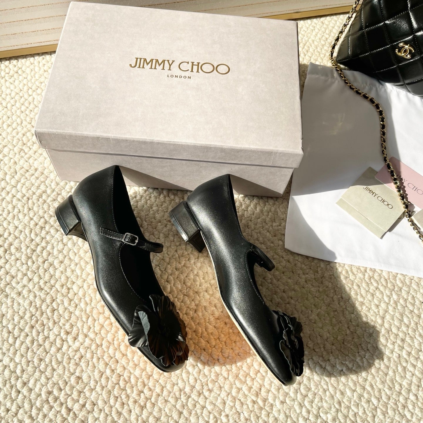 Jimmy Choo Skye Corsage Ballet Flat Black Sheepskin 669845