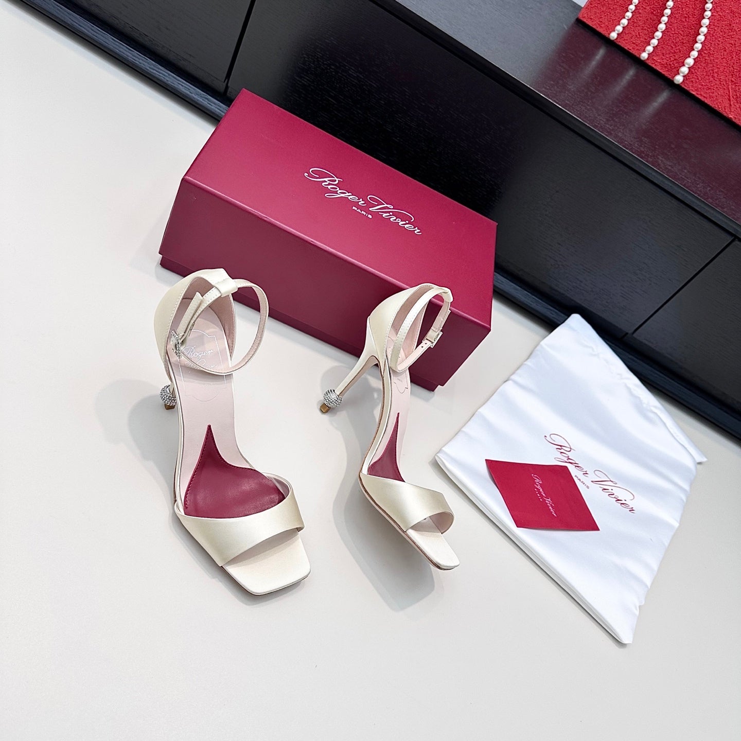 RV Jewel Heel Sandals 10cm White Satin 787686