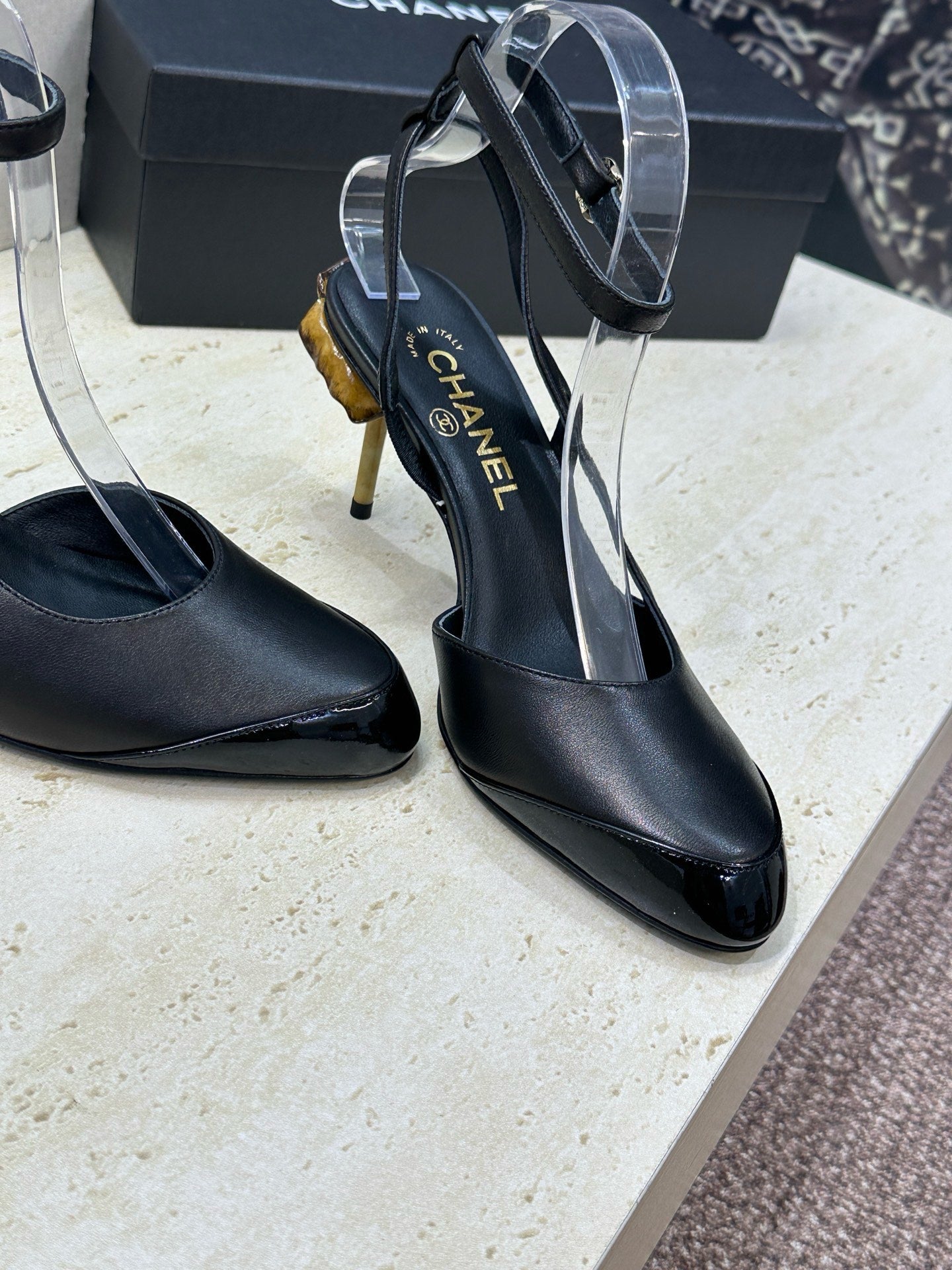 CC 2026 Couture Slingback Mushroom Heels Black Patent Leather 787181