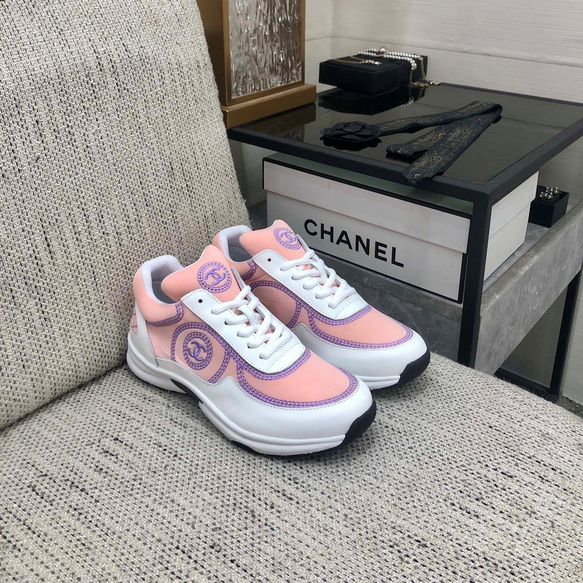 Chanel 26s Quilted Jelly Sole Sneakers Pink Purple 153278