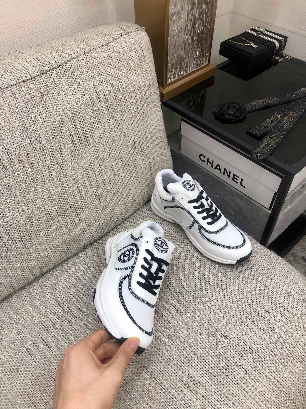 Chanel 26s Quilted Jelly Sole Sneakers White Black 153277