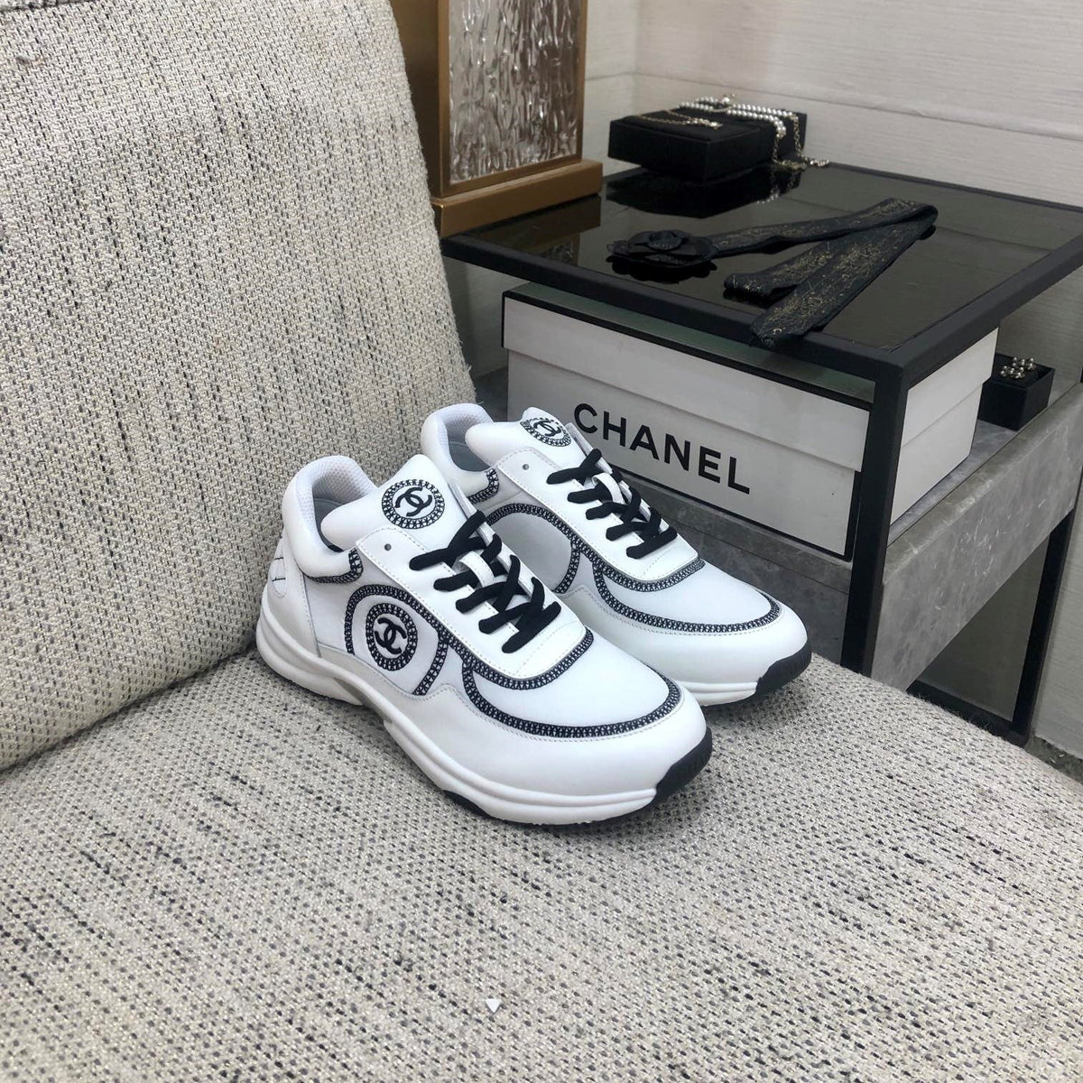 Chanel 26s Quilted Jelly Sole Sneakers White Black 153277