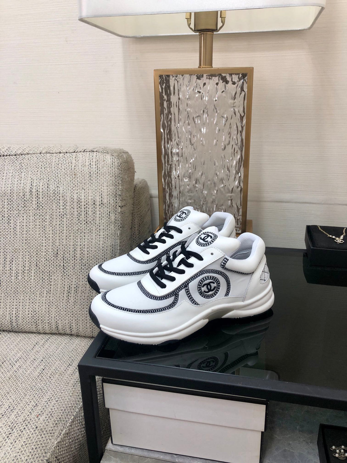 Chanel 26s Quilted Jelly Sole Sneakers White Black 153277