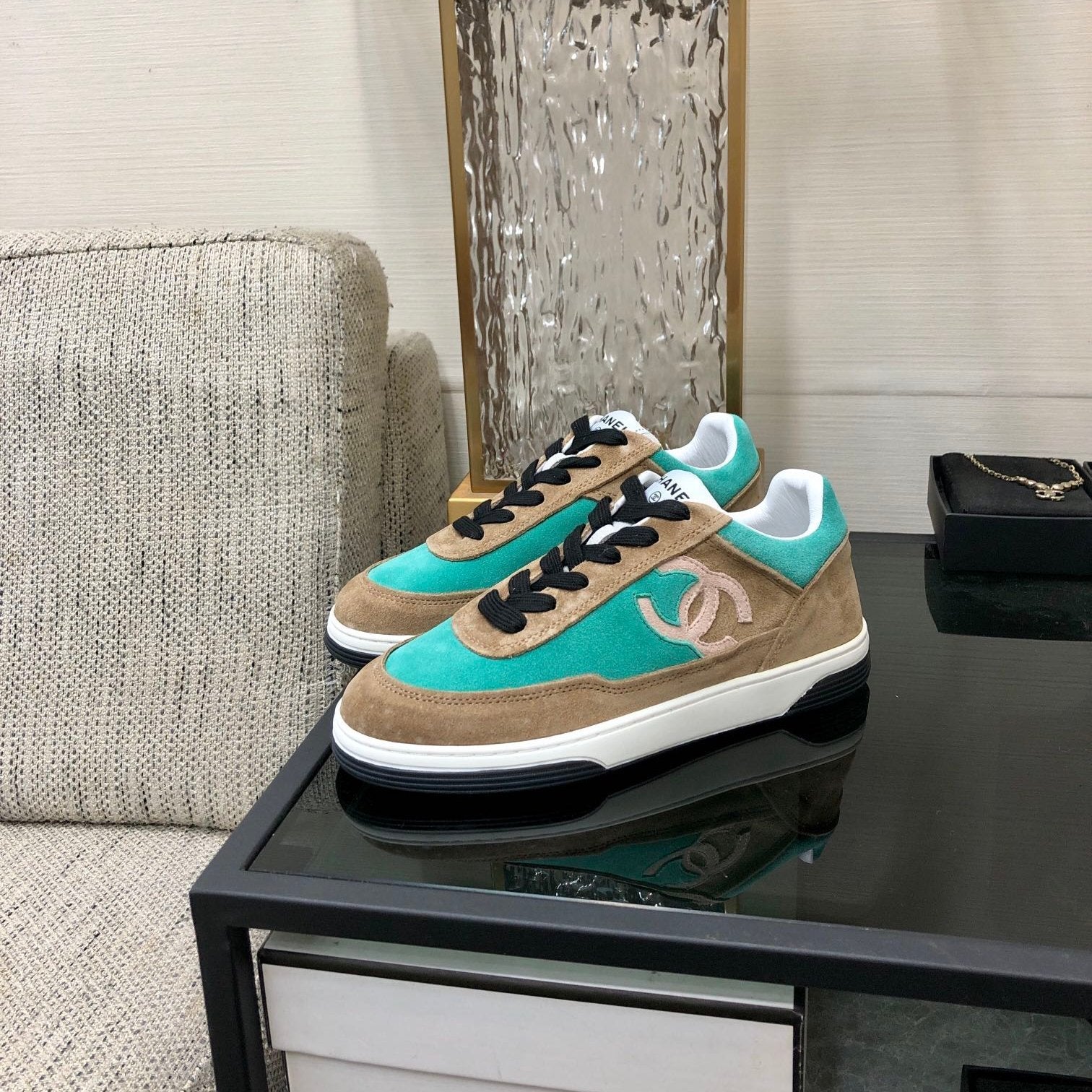 CC Sneaker In Turquoise Mix Brown Suede