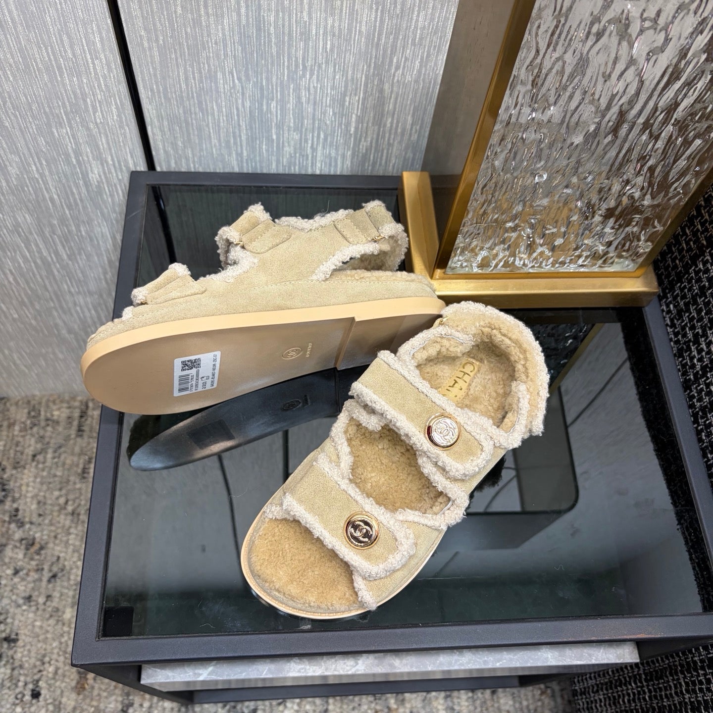 CC 26s Dad Sandals Light Khaki Suede Shearing 970115