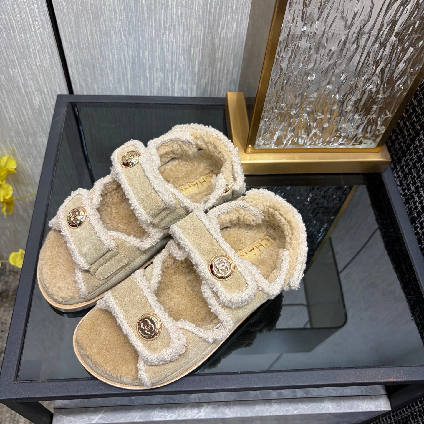 CC 26s Dad Sandals Light Khaki Suede Shearing 970115