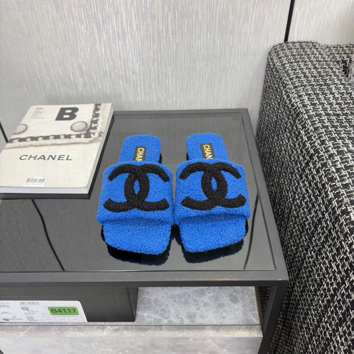 CC 26s Shearling Square Toe Sandals Blue Black Wool 128086