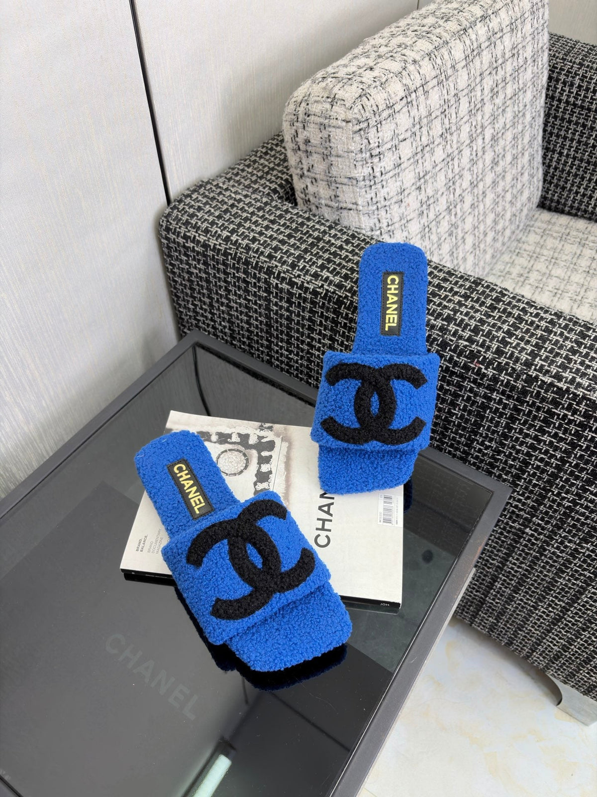 CC 26s Shearling Square Toe Sandals Blue Black Wool 128086