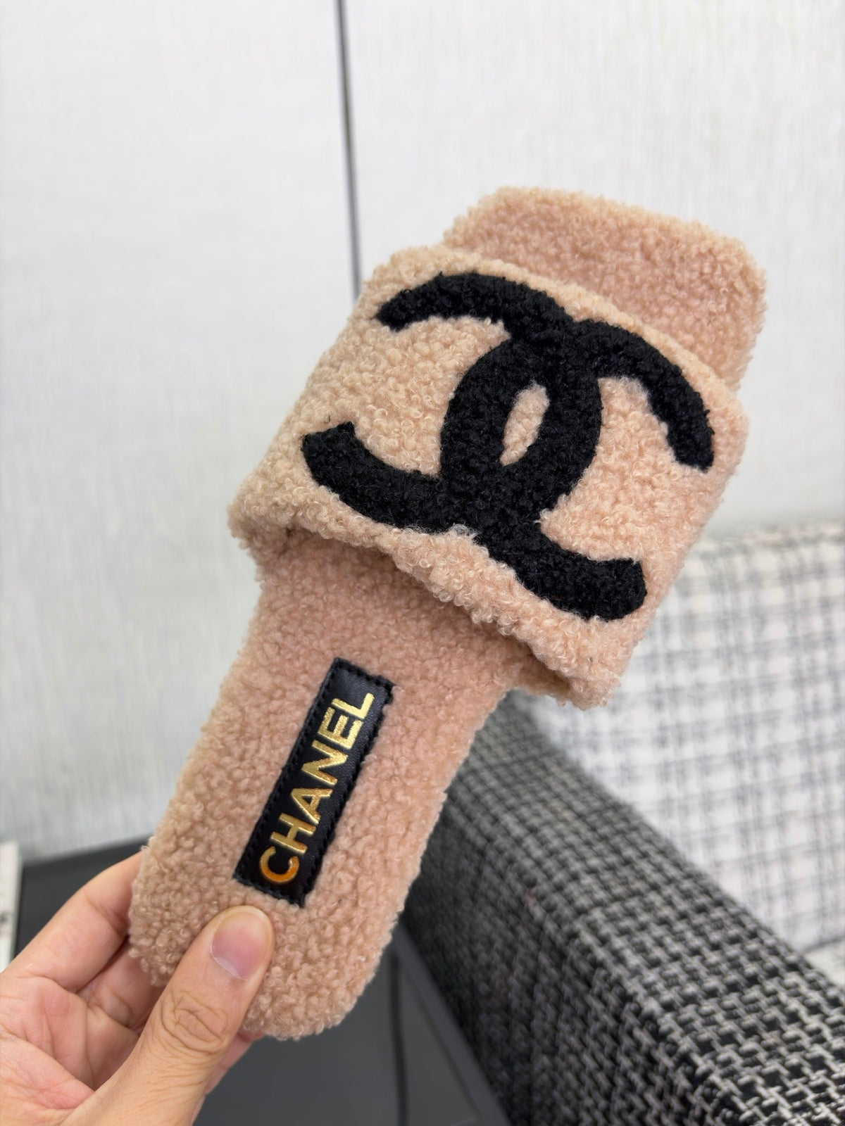 CC 26s Shearling Square Toe Sandals Beige Black Wool 128090