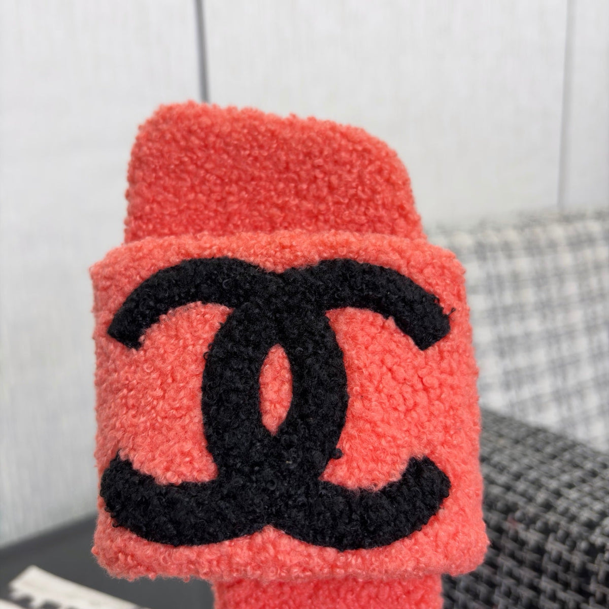 CC 26s Shearling Slide Flat Mules Coral Black Wool 128092