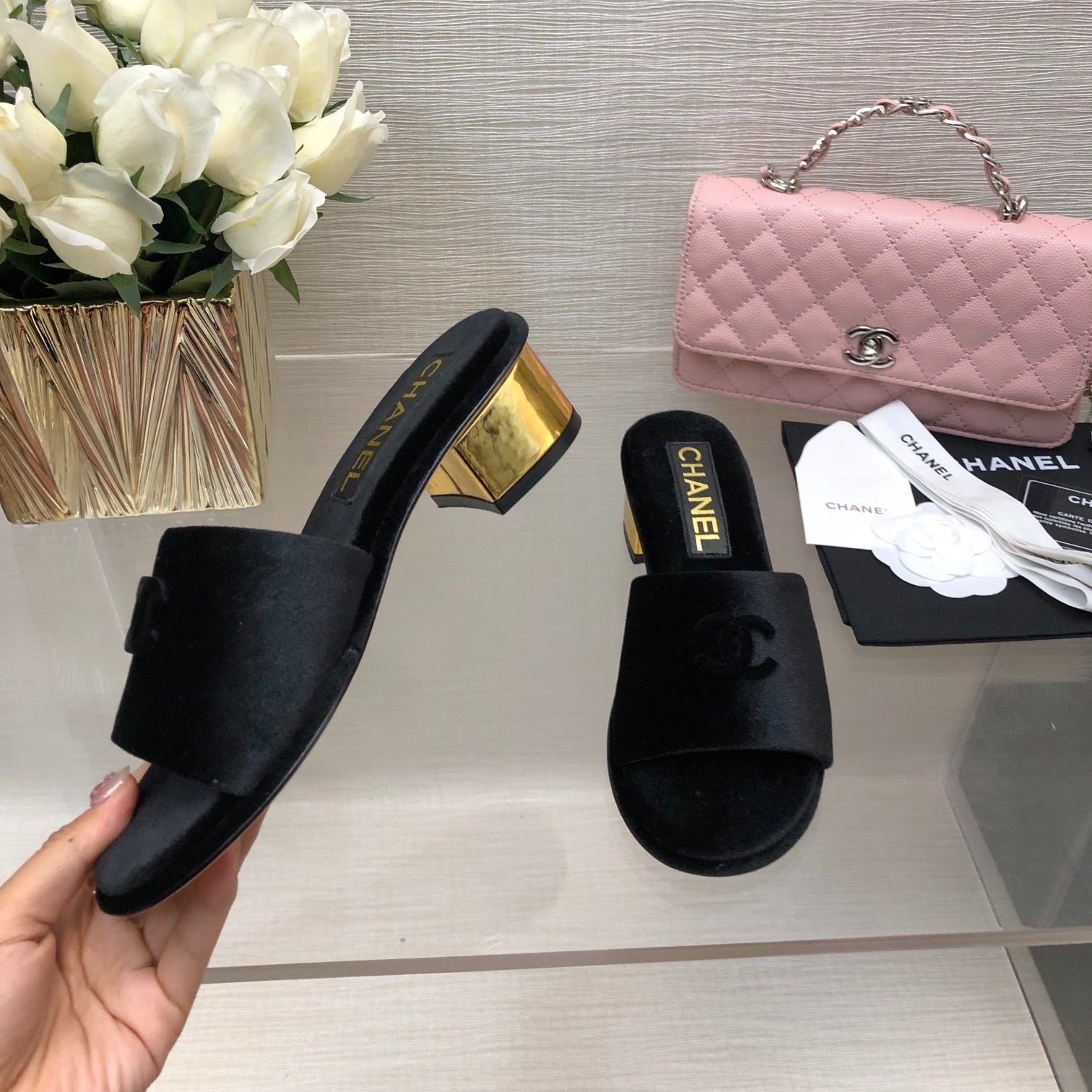 CC 25C Mid Heel Mule Black Velvet Substance 212952