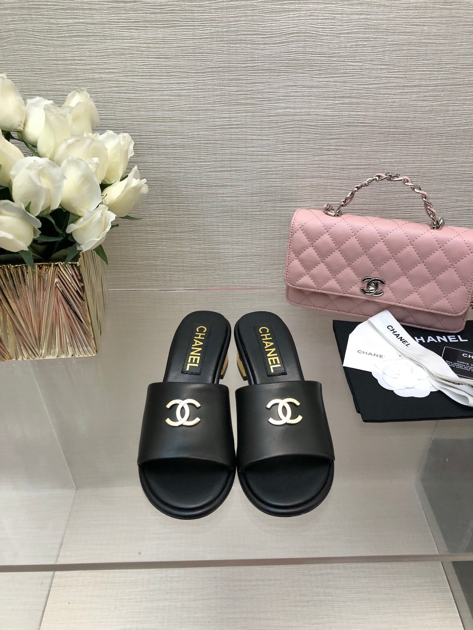 CC 25C Mid Heel Mule Black Genuine Calfskin 212956