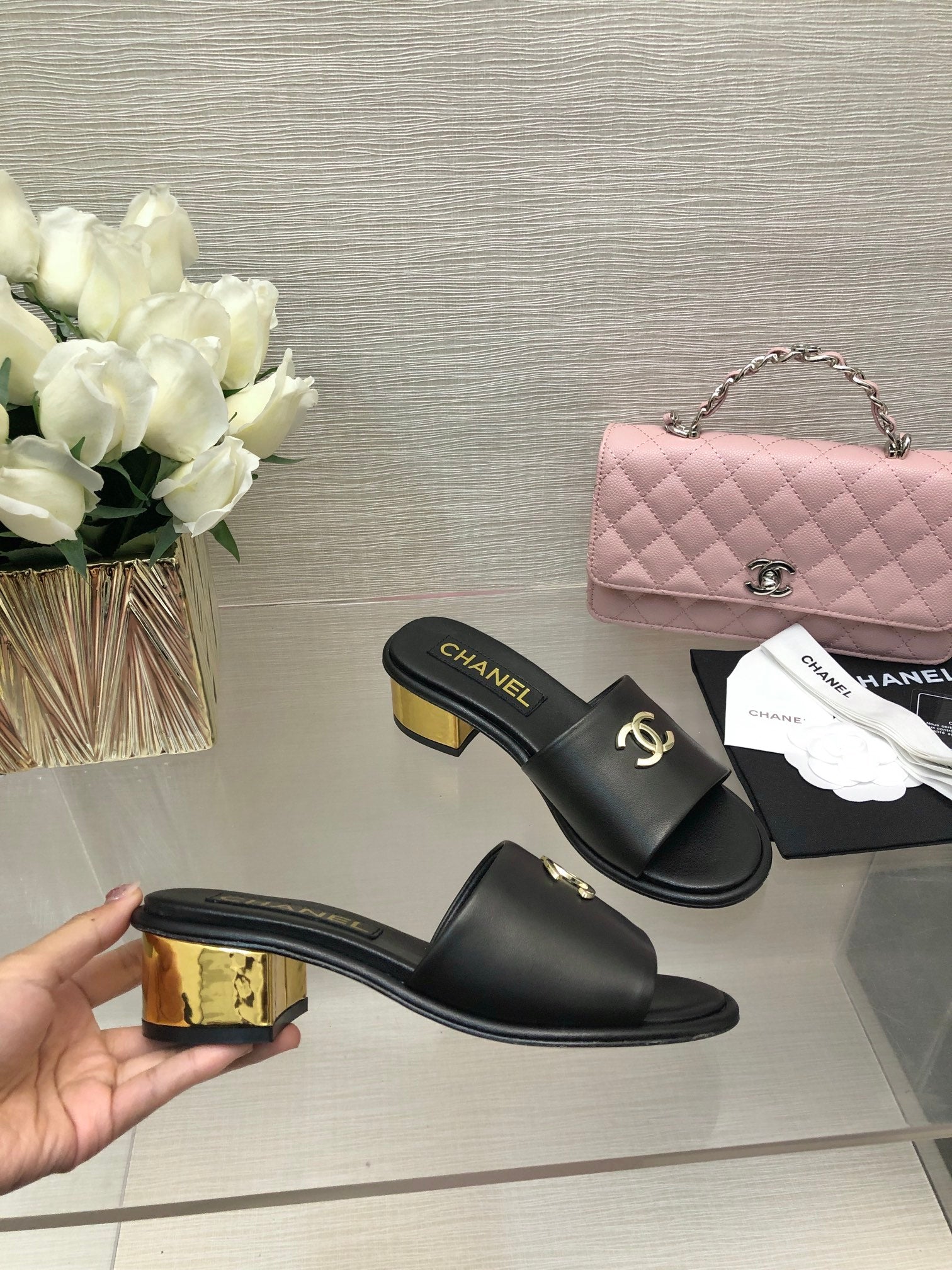 CC 25C Mid Heel Mule Black Genuine Calfskin 212956