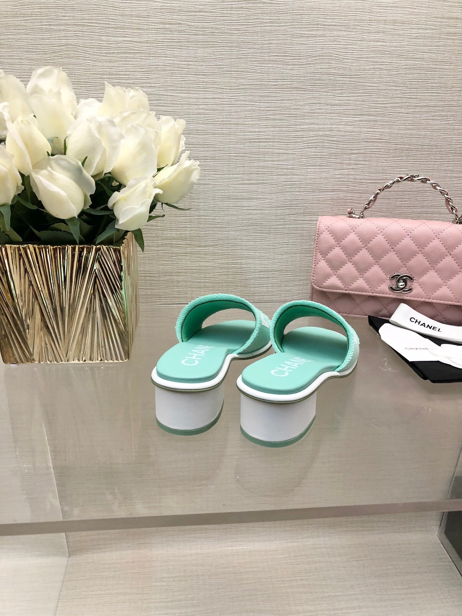 CC 25C Mid Heel Mule Turquoise Fabric Material 212957