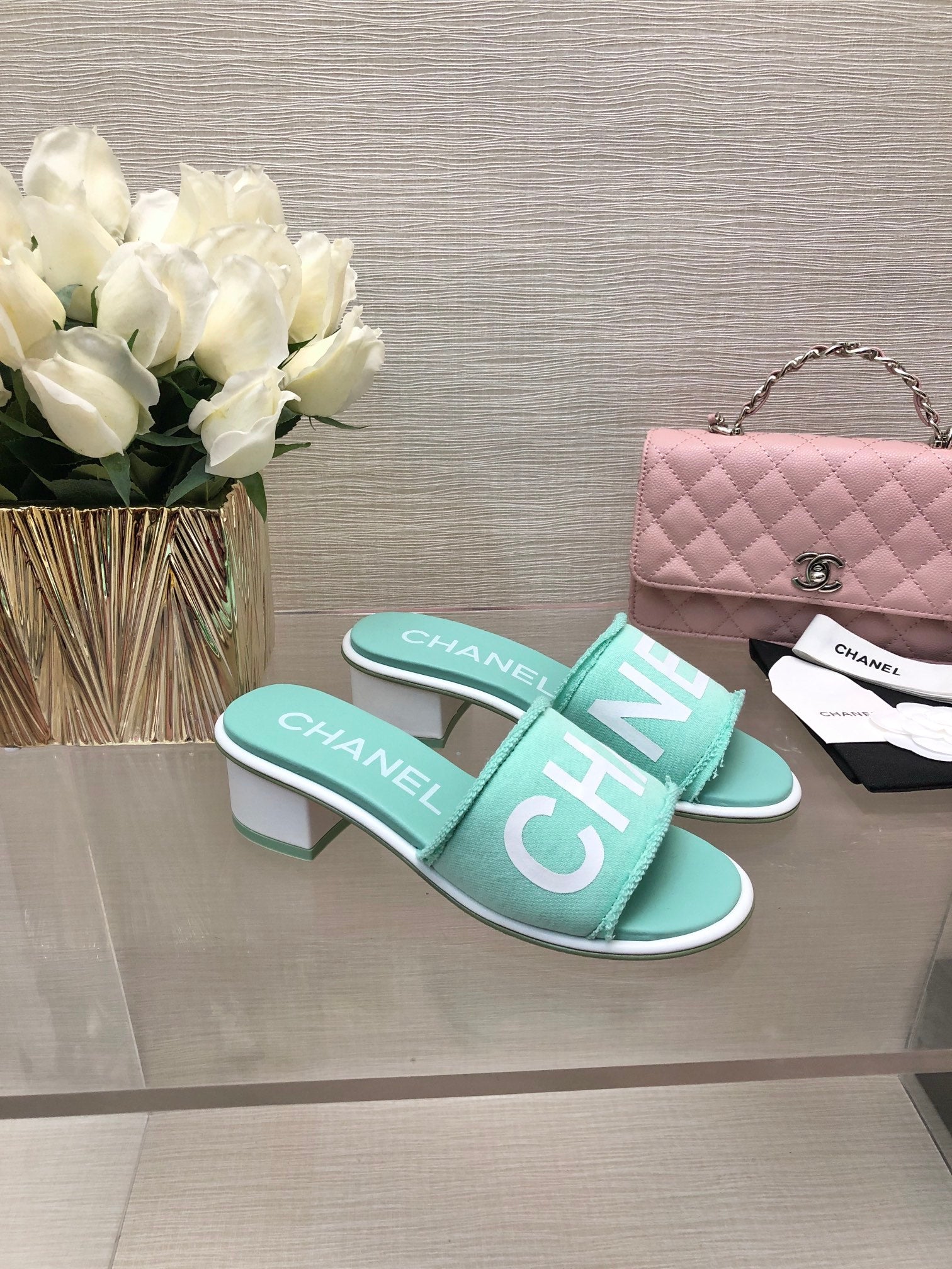 CC 25C Mid Heel Mule Turquoise Fabric Material 212957