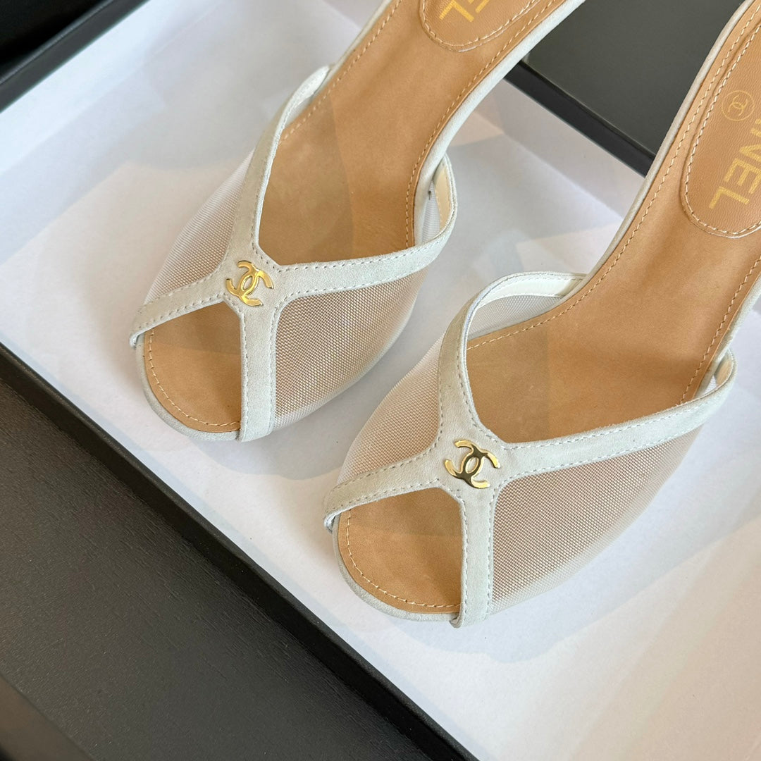 CC 26s Sandal 7cm White Mesh Lambskin 700614