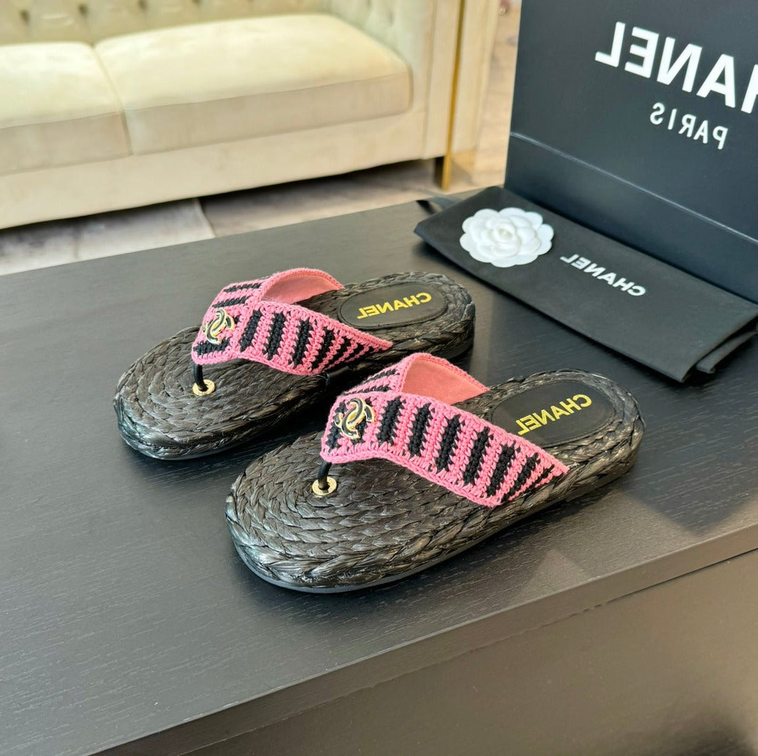 CC 26s Double C Hottest Flip-Flops Black Pink Knit