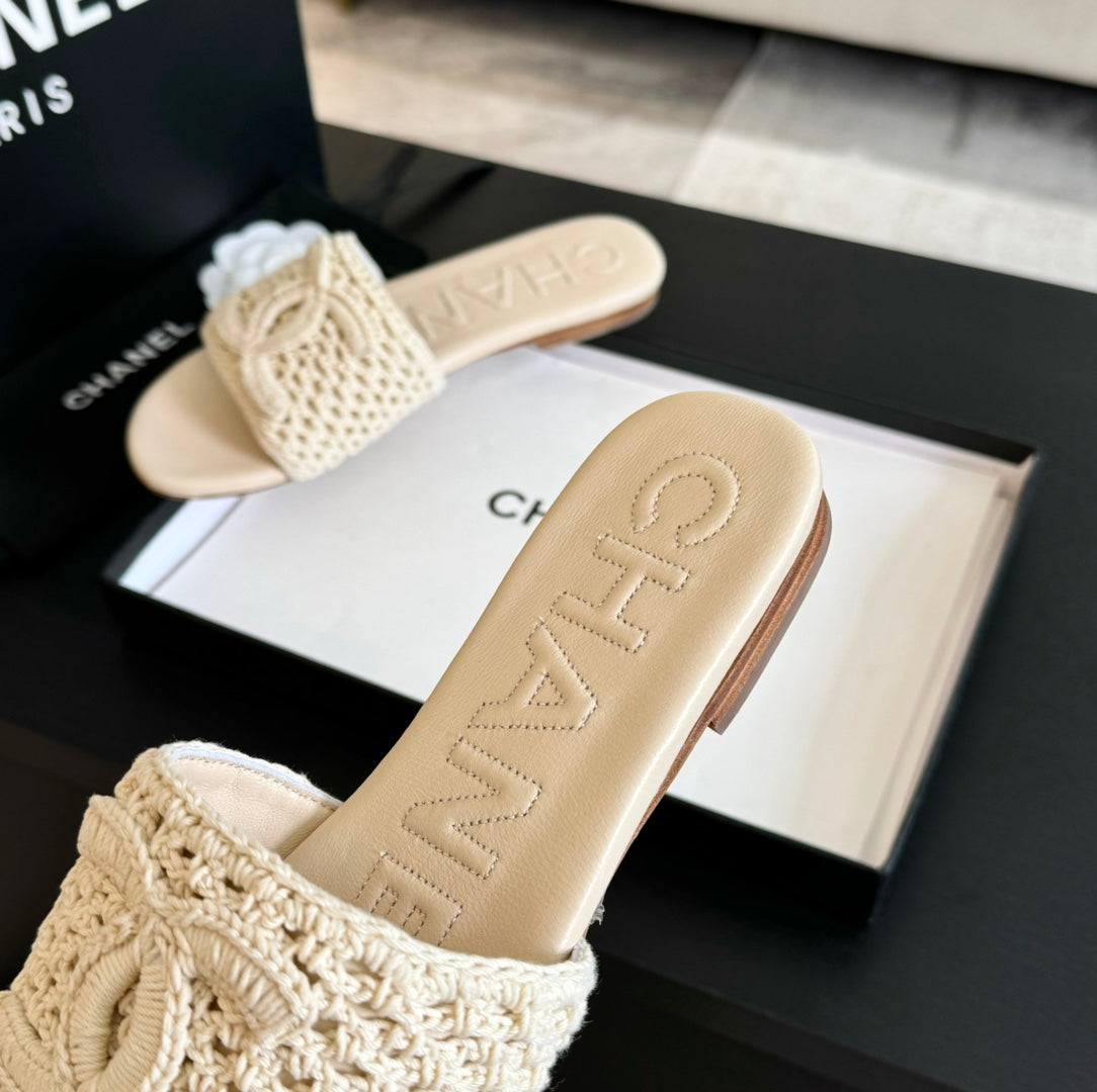 Chanel 26s Slippers Beige Cream Lambskin