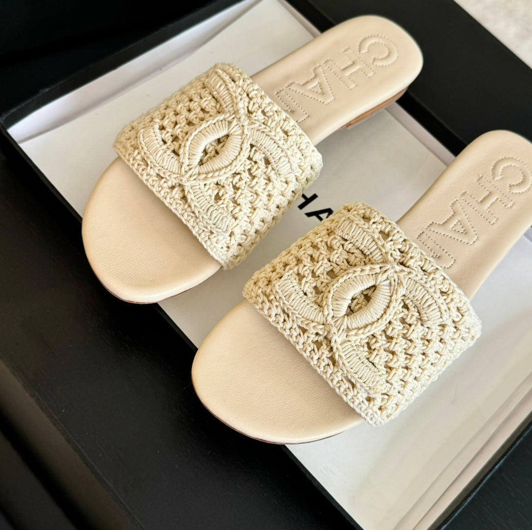 Chanel 26s Slippers Beige Cream Lambskin