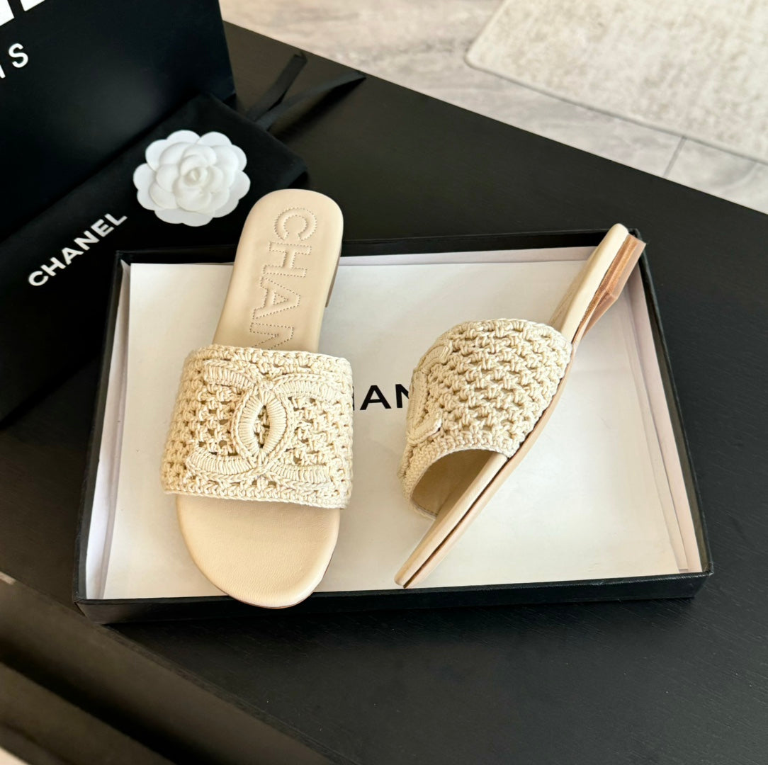 Chanel 26s Slippers Beige Cream Lambskin