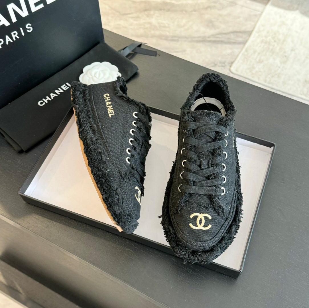cc low sneaker black denim embroidery canvas