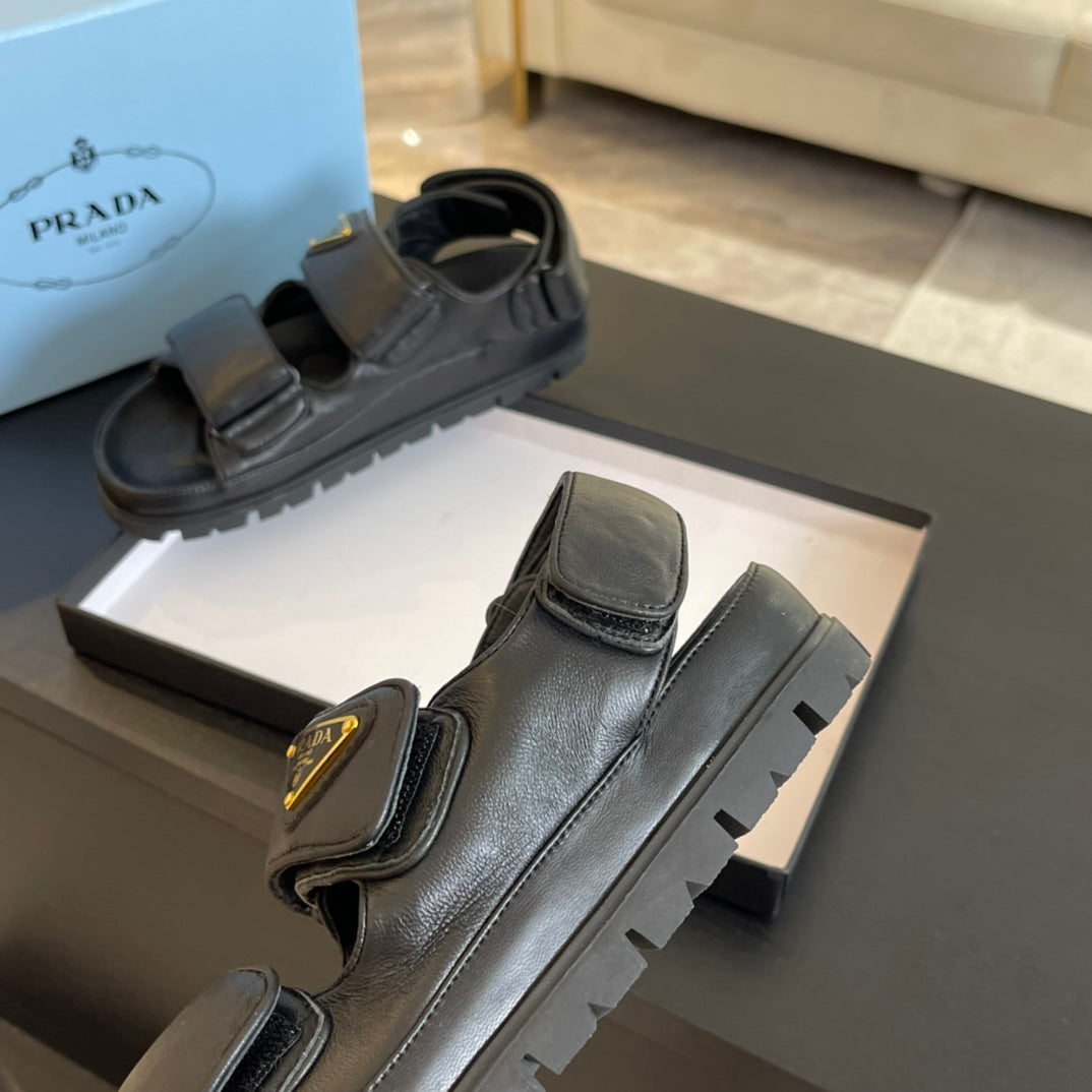 PRA FLAT NAPPA SANDALS BLACK LAMBSKIN