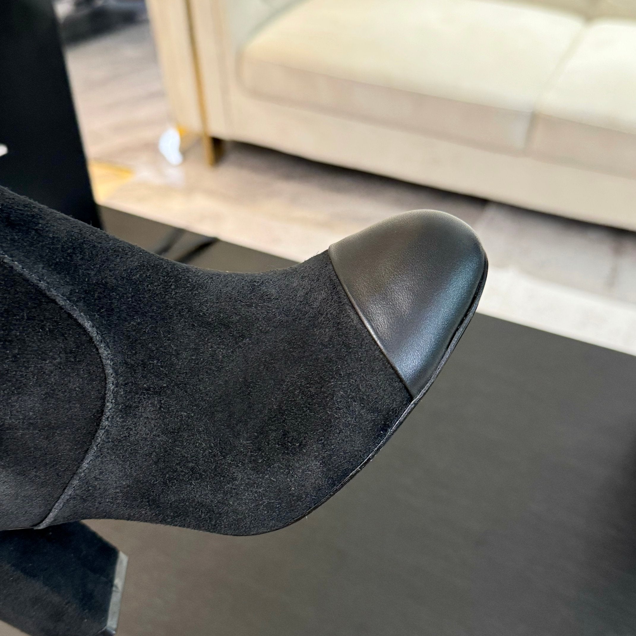 CC 26s Block Heel Long Boot 4.5cm Black Burgundy Suede Lambskin 957797