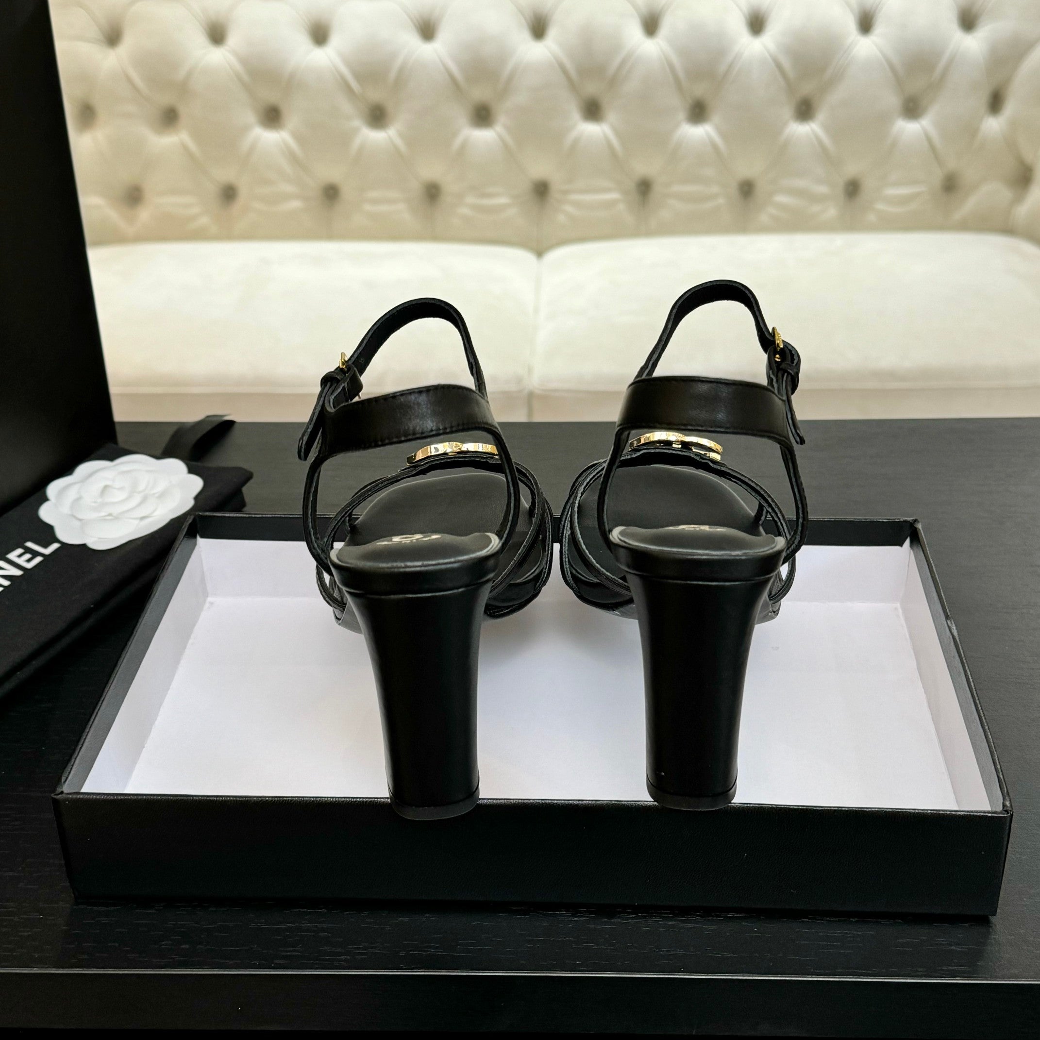 CC 85mm Sandal Black Sheepskin 212929