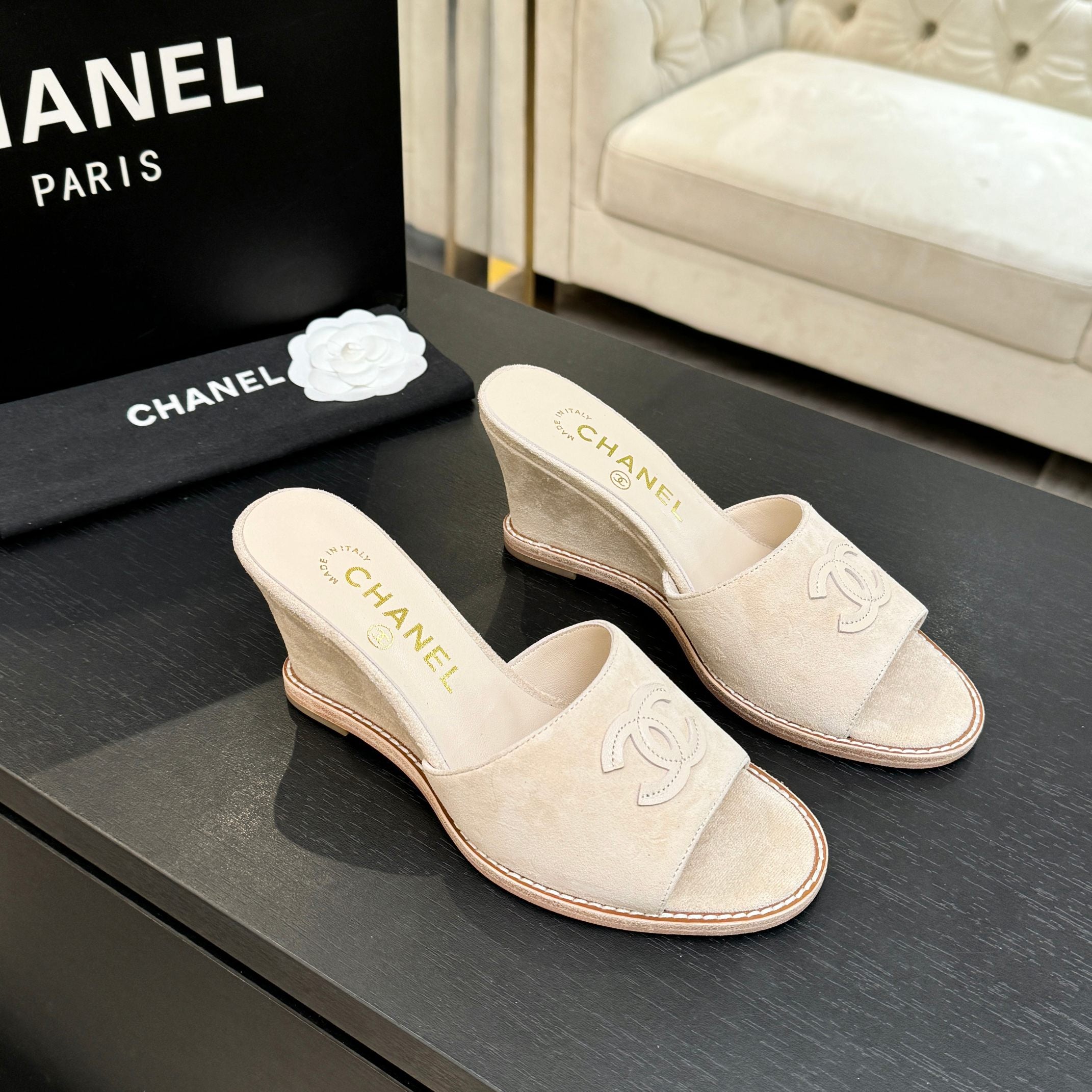 CC 26C Wedge Sandals Ivory Suede Suede