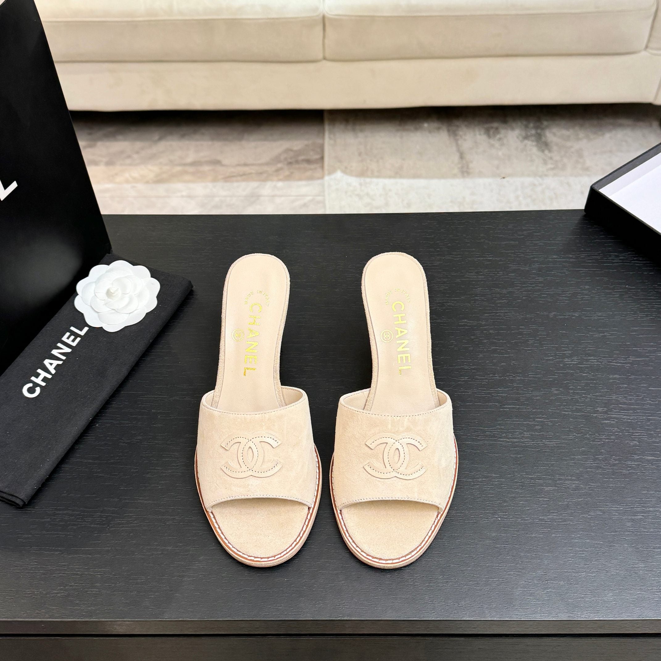 CC 26C Wedge Sandals Ivory Suede Suede