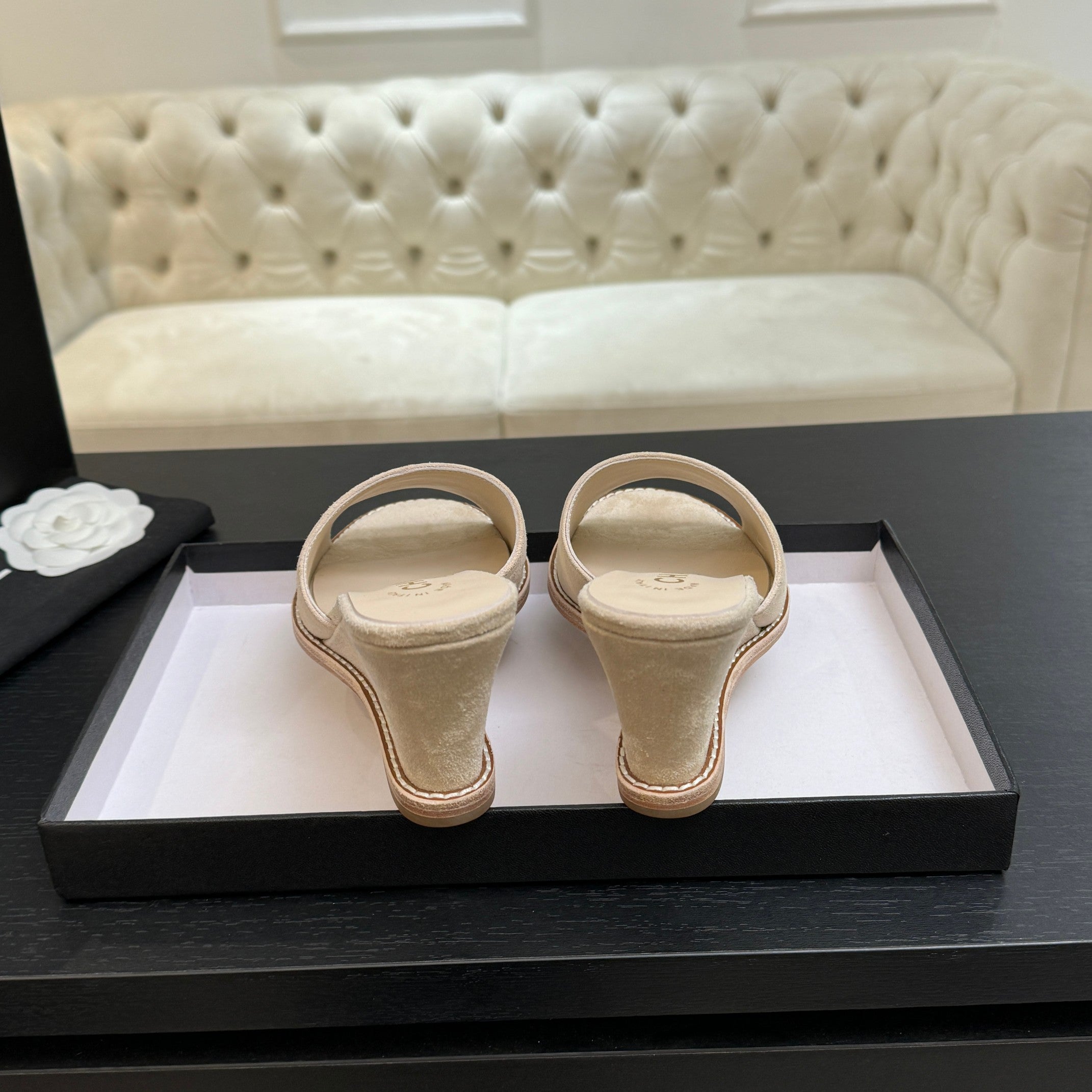 CC 26C Wedge Sandals Ivory Suede Suede