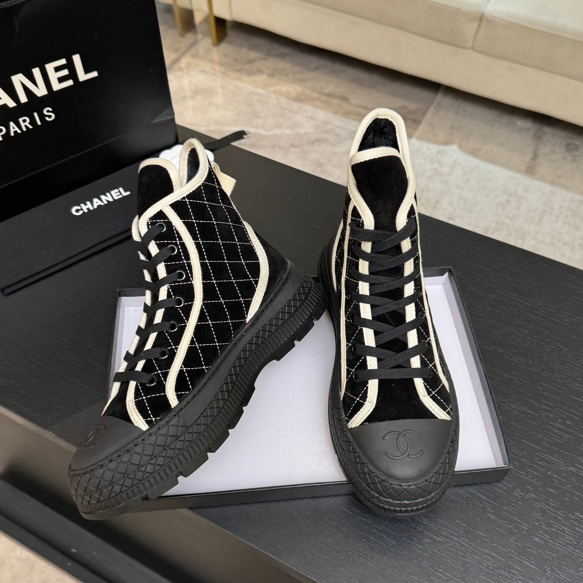 CC 26s High-Top Trainer Sneakers Black Velvet 106818