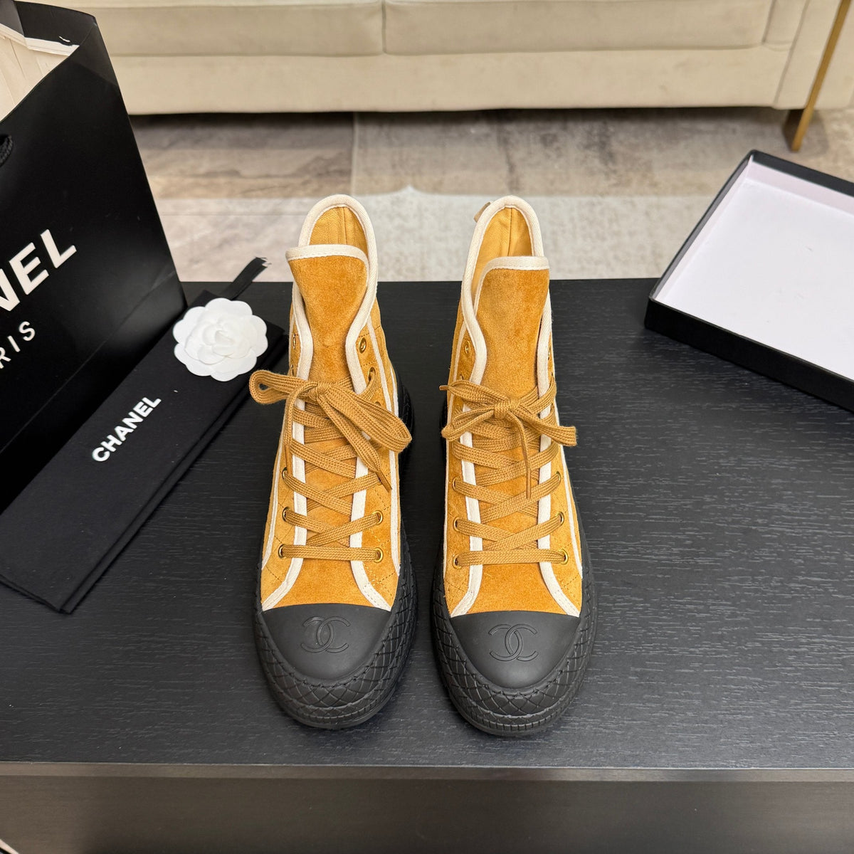 CC 26s High-Top Trainer Sneakers Yellow Suede Leather 106820
