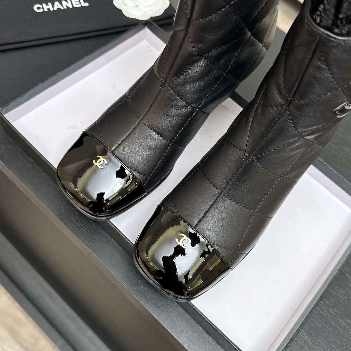 Chanel 26s Quilted Ankle Boots 6cm Black Leather 167940