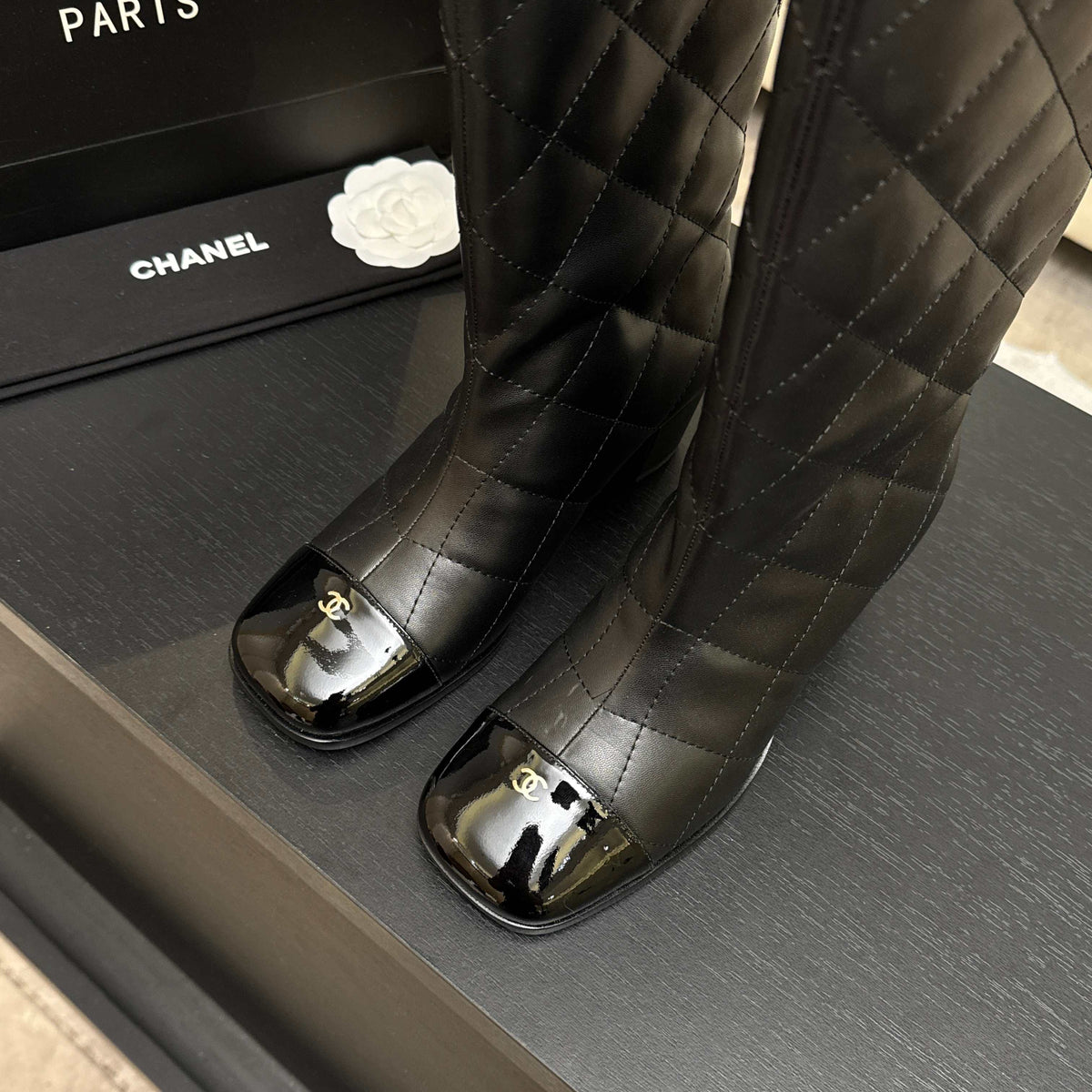 Chanel 26s Quilted High Boots 6cm Black Leather 167942