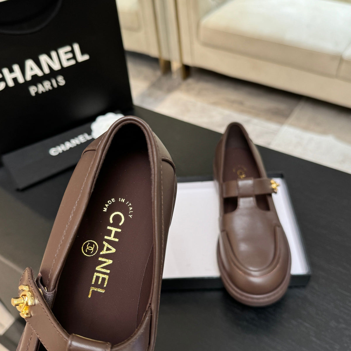 Chanel 26s Mary Jane Loafers 3cm Brown Leather 167973
